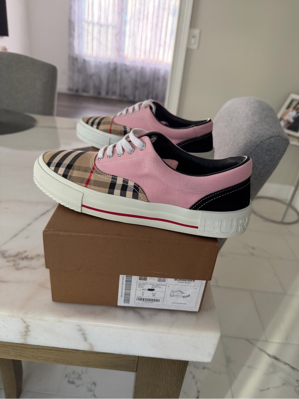 Burberry Pink Vintage Check Canvas Low-Top Sneakers with Black Heel - Picture 8 of 8